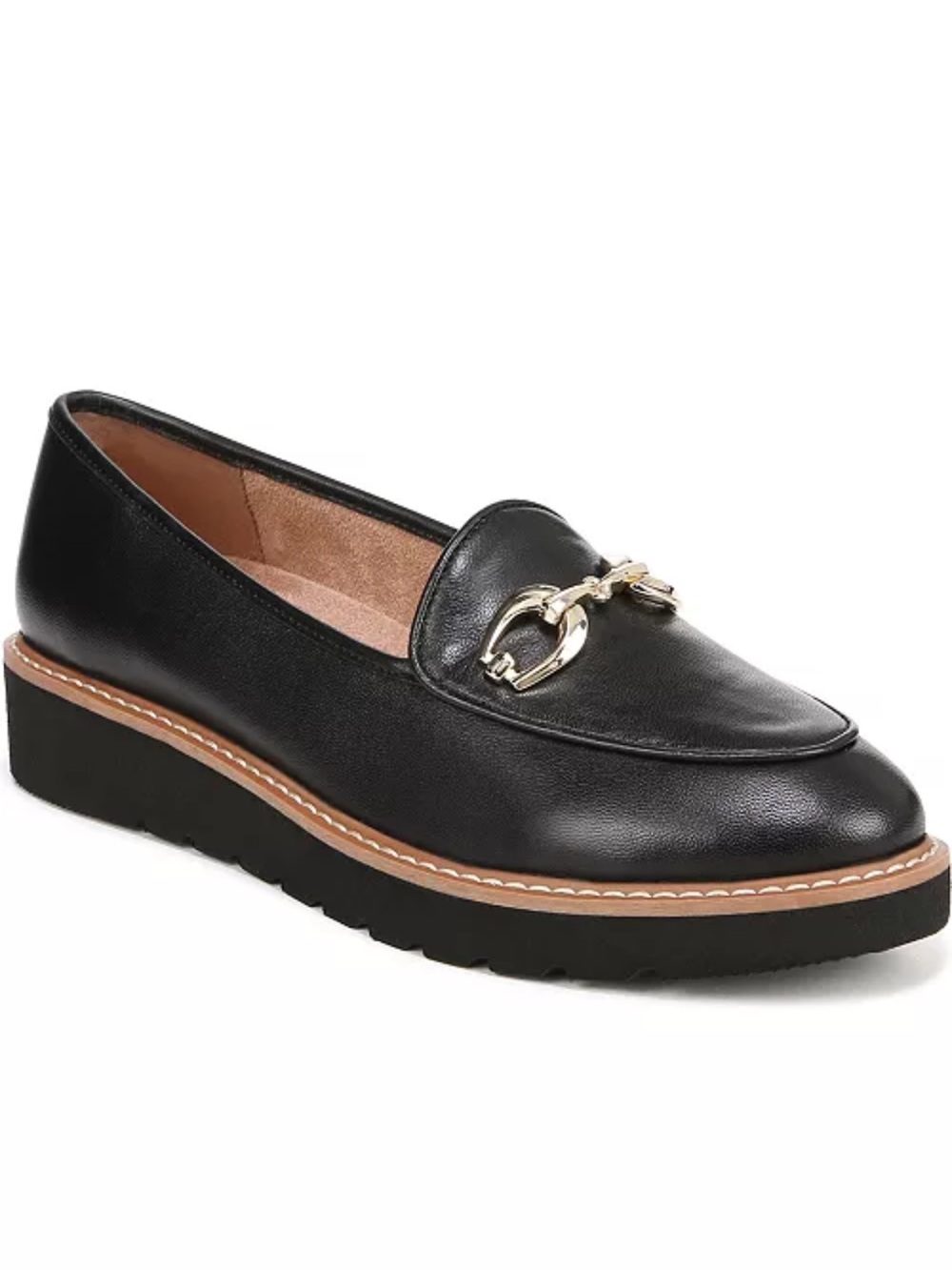 Naturalizer Adiline Lug Black Leather Loafers with Gold Bit Sizet 8 1/2 Wide NEW
